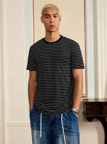 SWAVVY Men T-Shirts Fit Crew Neck Drop Shoulder Short Sleeve Casual Vintage Summer Polyester Tee - Black - View 1