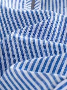 Cozy Pixies 2pcs/Set Baby Girl Striped Crew Neck Sleeveless Top And Elastic Waist Shorts Set Blue Two Piece Set Baby Baby Girl Two Piece Set Blue And White Striped Baby Outfit Baby Girl Summer Outfit Set Baby Girl Short Sets