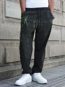 Manfinity EMRG Pantalones casuales sueltos con cintura con cordón y bolsillos, pantalones reflectantes de hombre, pantalones de hombre de estilo urbano - Negro - Ver 4