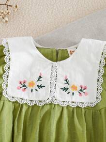 Cozy Pixies Baby Girl Colorblock Navy Collar Floral Print Short Sleeve Tie Waist Bodysuit - Purple - View 5