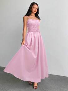 Aloruh Đầm hai dây dáng rộng đơn giản màu trơn dành cho nữ, thích hợp cho ngày lễ - Màu Hồng baby - Xem 4