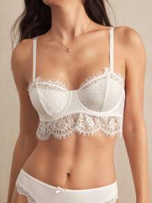 Charlaine Elegant French Style Solid Color Lace Underwire Bra - White - View 6