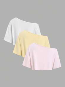 Sweetra 街头休闲不对称纯色T恤和百合花印花套装 - 彩色 - 查看 2