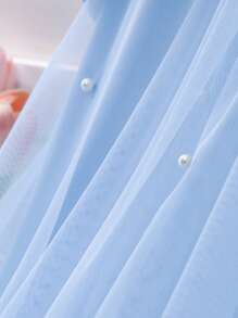 Girls Elegant Fashion Ruffle Floral Pearl Embellished Mesh Dress