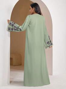 Al Najma 女士简约休闲金色刺绣袖口阿巴亚长袍 女式夏季长袍 - 綠色 - 查看 2