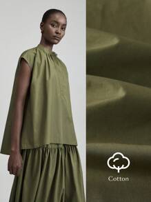 Ontre 2025春夏简约纯色宽松纽扣半开领衬衫，百搭假日、海滩、派对、休闲上衣、节日