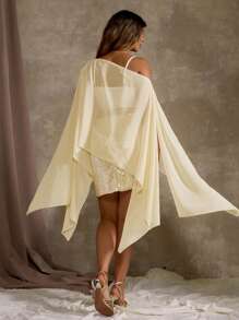 Flirla Plus Size Elegant Chiffon Long Split Sleeve Maxi Cover Up Top - Apricot - View 7