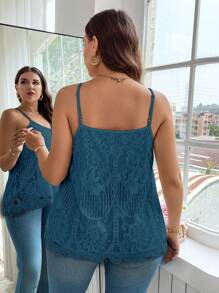 Reflora Plus Size Solid Color Camisole And Top, Fashionable For Summer - Teal Blue - View 2