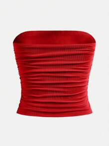 Dozemod Kids Tween Girls Simple Red Comfy Side Ruffled Tube Top - Red - View 2