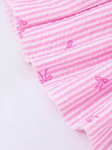 Sparklyn Girls Striped Bow Strap Top And Straight-Leg Pants Holiday Style 2pcs Outfit Summer Holiday