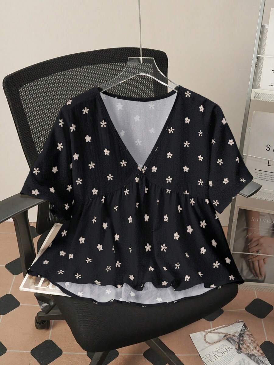 Chiquease 女士褶饰花卉 3D 泡泡袖衬衫 - 彩色 - 查看 1