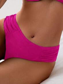 Swim Basics 女士纯色褶皱粉色比基尼泳裤，夏季沙滩泳装