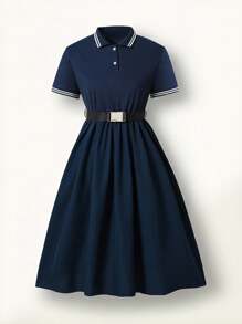 SHEIN Teen Girls' Casual Dress, Elegant Dress For Campus, Fashionable & Vintage Style Suitable For Spring/Summer Daily Wear Without Belt