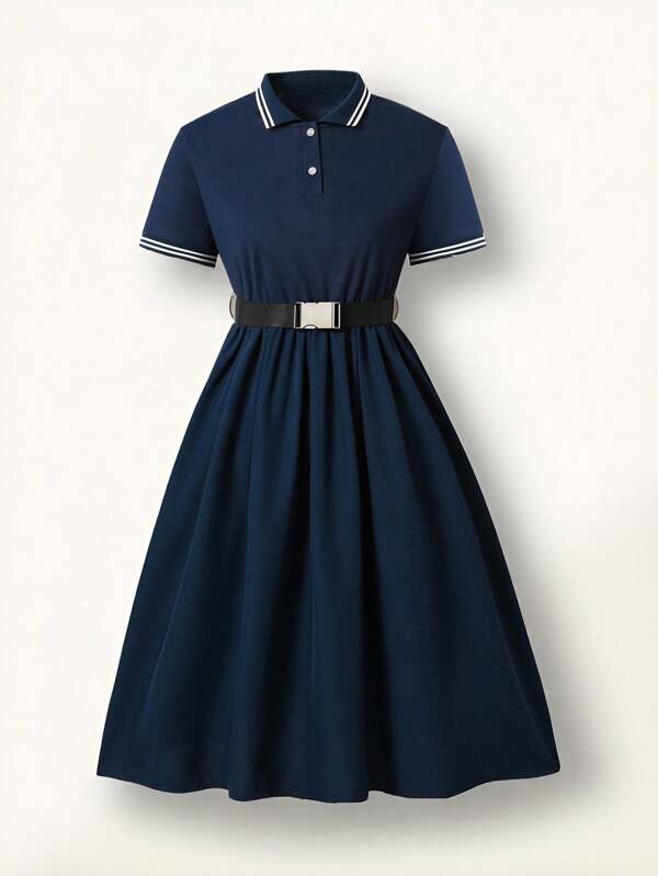 SHEIN Teen Girls' Casual Dress, Elegant Dress For Campus, Fashionable & Vintage Style Suitable For Spring/Summer Daily Wear Without Belt
