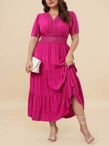 SHEIN VCAY Vestido con encaje bajo a capas - Rosa Fucsia - Ver 4
