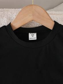 女童字母印花休闲圆领短袖T恤，夏季 - 黑色 - 查看 6