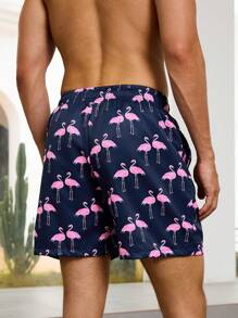 Manfinity KASUA Men's Flamingo Print Drawstring Waist Beach Shorts, Hawaiian - Blue - View 2