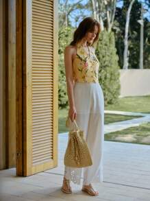 MOTF STUDIO FLORAL PRINT HALTER WAISTCOAT