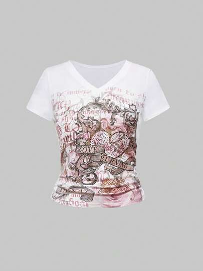 Fairycore Y2K Baddie Musik Festival Vintage romantische Rose Blumen Rebe Herz Strass Crop Top für Frauen