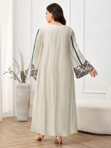Al Najma Plus Size Long Sleeve Simple Fashion Dress, Suitable For Summer - Beige - View 2