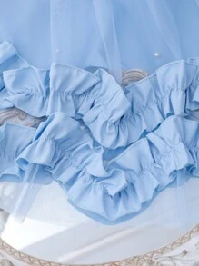 Girls Elegant Fashion Ruffle Floral Pearl Embellished Mesh Dress