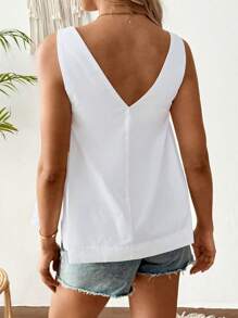 SHEIN Pregnant Women Casual Solid Color Sleeveless Back V-Neck Design Shirt Casual Vest - White - View 2