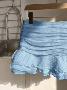 Elamini Women's Elegant Ruffle Hem Design Vacation Skirt - Blue - View 5