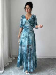 Selianne Váy dài in họa tiết tie-dye thanh lịch cho nữ, mùa hè - màu xanh lá - Xem 4