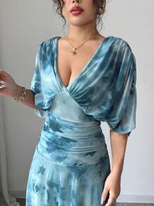 Selianne Váy dài in họa tiết tie-dye thanh lịch cho nữ, mùa hè - màu xanh lá - Xem 6