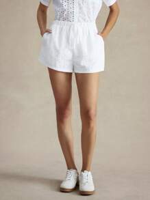 Briarwyn White Summer Chic Classy Vacation Women Embroidered Shorts,Solid Color Woven Relaxed Boho Beach Club Hawaii Rave Festival Graduation Shorts - White - View 7