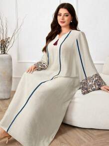 Al Najma Plus Size Long Sleeve Simple Fashion Dress, Suitable For Summer - Beige - View 7