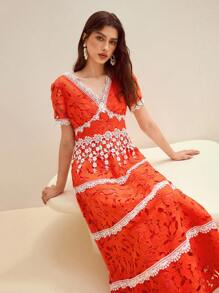 MOTF STUDIO VÁY CẮT REN TƯƠNG PHẢN - trái cam - Xem 6