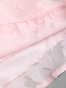 Sweetra Vestido corto sin mangas con espalda abierta, cuello con lazo y diseño calado en chifón rosa, refrescante para primavera/verano
