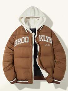 SHEIN Veste de sport décontractée américaine rembourée 2 en 1 avec capuche pour adolescent garçon, manteau d'hiver rembourré chaud