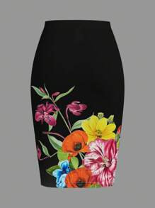 Ellevyn Elegant Women's Floral Skirt - Black - View 2