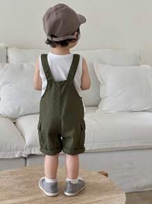 SHEIN Baby Jungen Cargo-Tasche lässige grüne Denim Latzhose