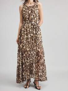 Ontre 2025 女士豹纹无袖连衣裙，性感时尚，适合独立日、圣约翰节、海滩、度假、毕业典礼、办公室、海滩派对、茶会、秋冬分层穿着 - 彩色 - 查看 4