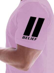 Manfinity Sport Corelite Camiseta deportiva de manga corta con cuello redondo y estampado de letras para hombre, de verano