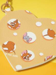 TOM & JERRY X SHEIN Cute Yellow Cheese Pattern Heart Shaped Keychain - Yellow - View 2