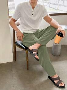 Manfinity VCAY Pantalones de tiro recto y casual con cordón en la cintura para hombres