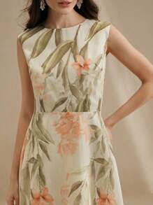 Anewsta 全新夏季女式V领花卉印花无袖A字连衣裙