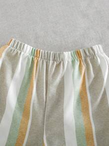 Cozy Pixies Baby Boy 2pc Set - Striped Collar Short Sleeve Cardigan And Elastic Waist Shorts