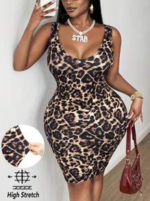 Maweii Plus Size Women Leopard Print Tank Dress - Multicolor - View 2