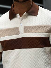 Manfinity CasualCool Conjunto de camiseta polo casual de hombre con rayas marrones y textura