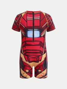 SHEIN 1 Piece Tween Boy Casual Sports Swimsuit With Robot Pattern Leggings Kids Outfits Toddler Boy Clothes Back To School Boys Set Suitable For Outdoor Swimming Kids Bathing Suits Suitable For Spring, Summer Boys Superhero Swimsuits Red Toddler Boy Swim Sets