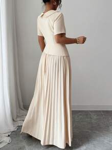 Elenzga V 领褶饰腰部 A 字型优雅浪漫女士连衣裙，短袖