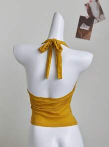 Elamini 时尚亮片系带吊带背心，性感尤物风格 - 黃色 - 查看 2