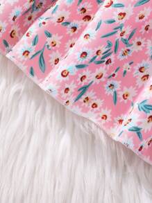 Sparklyn Blommig rosettklänning med kort ärm för flickor - Rosa - Visa 8