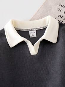 Genkimix Kids 2 件装年轻男孩针织领短袖 Polo 衫和短裤套装，纯色简约运动装 - 深灰色 - 查看 4