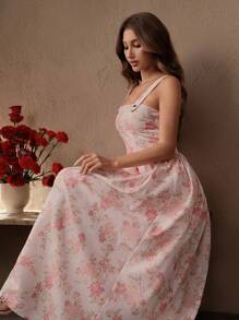 Savoree Vestido elegante de longitud media sin mangas con estampado para mujer